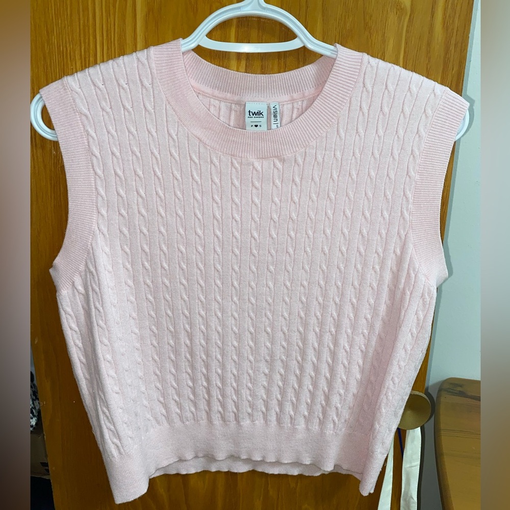 Twink Light Pink Cable Knit Sleeveless Sweater Vest
